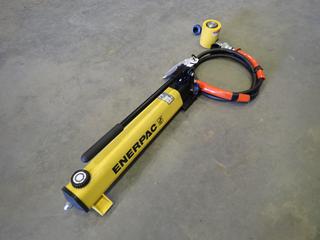 Enerpac Model P202 Hydraulic Pump c/w Enerpac Model RCS101 Ram and Power Team w/ 6 Ft. Hose  (E-1)