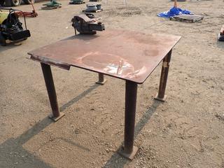 4 Ft. x 4 Ft. x 34 In. Steel Work Table w/ Attached Record No 6 Vise 