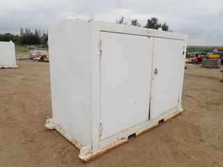 Double-Sided 4-Door Steel Skid Mounted Job Box w/ Fork Pockets and Top Lifting Attachments, Contents Included, 4 Ft. X 6 Ft. X 8 Ft., *Note: Door Hinge Needs Repair*