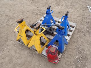 (5) PowerFist 12 Ton Axle Stands, 500KG Hydraulic Trolley Jack and Bottle Jack