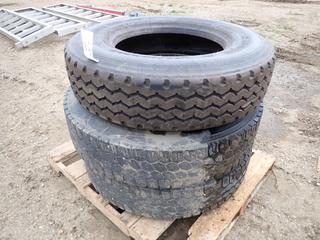 Kumho 295/75R22.5 Tire and (2) Longmarch LM705 11R24.5 Tires on 10-Bolt Rims