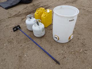 Liquid Collection Barrel, (2) Metal Fuel Cans, (2) Propane Tanks, *Note: Tanks May Require Recertification*  (Row 4)