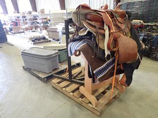 Qty of Equestrian Items, Including: (2) Saddles, (3) Saddle Stands, Blankets and More  (SC)