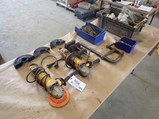 (2) Dewalt 6 In. 120V Angle Grinder c/w Grinding Discs, Clamp, Steel Brushes And Assorted Supplies  (P-3-3)