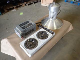 220V Light Fixture, System Monitors Inc. Electric Converter, Gourmet Range Standard Double Electric Hot Plate    (R-5-2)