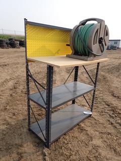 3-Shelf Work Bench c/w Hose Reel, Hose and Sprayer Nozzle, 20 In. x 36 In. x 50 In.