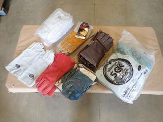 Qty of Assorted Unused Gloves, Including: Jomac Super Green King Flannel Gloves, Wild Boar Welding Gloves, Sizes M and 2XL, Hycon Rubber Coated Gloves, Size 10 and More  (B-1)