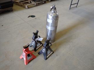 (2) Pro-Point 8760431 3 Ton Axle Stands, MotoMaster 09-0007-8 2 Ton Axle Stand, Pyrene Model HW15P Empty Water Fire Extinguisher, **Note: Tank May Require Recertification*  (N-3-2)