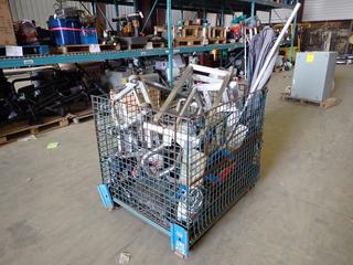 Crate of Assorted Stainless Steel Carts, Hose Reel, Tools, Fittings and More