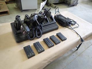 (4) Vertex Standard Hand-Held Radios, Including: Mics, Lithium-Ion Battery Packs, Charger and AC Adapter PA-24 Power Supply  (G-2)
