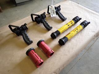(3) Unused Fire Hose Spray Nozzles and (2) Unused Scotty 4010 Foam-Fast, 1.5 In. Hose Foam Cartridges, 150 PSI Max.  (B-1)
