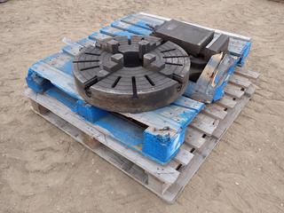 24 In. 4-Jaw Chuck w/ 6.5 In. Spindle c/w Apex #704 8 In. Machine Swivel Vise