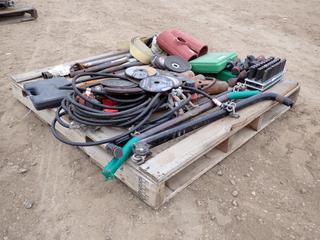 Tiger Torch w/ Hose, Pins, Steel Pipe, Grinding Wheels, Incomplete Knock Out Punch Set, Flange Alignment Kit And More