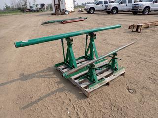 (2) Greenlee 656 Ratchet-Type Reel Stands w/ (2) Greenlee 657 Reel Stand Spindles, 3,750 lbs. Capacity 