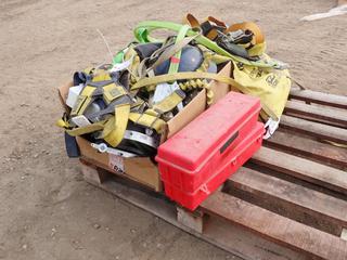 Qty of Assorted Safety Supplies, Including: Harnesses, Spill Kits, Safety Glasses, Mask Filters, Flare Kits, Face Masks, First Aid Kits and More