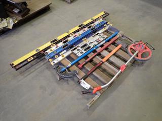 Stanley 2 Ft.- 4 Ft. Levels, Lufkin PSMW38 Measuring Wheel, Garant Pickaxe, Sledge Hammer, 3/4 In. Ridgid Pipe Bender