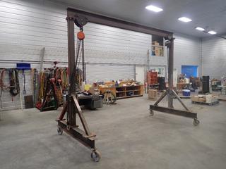 160 In. X 11 Ft. Gantry Crane c/w Powerfist 3-Ton Chain House And Cyclone 1-Ton Chain Hoist *Note: Buyer Responsible For Loadout, This Item Is Located Offsite In Alberta Beach, For More Info Contact Richard @780-222-8309*