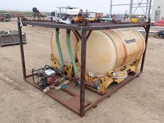 Mud Mixing System W/ (2) 300 Gal Vermeer Storage Tanks w/ Honda GX20 4.0 Pump, 99 In. X 76 In. X 64 In. Custom Metal Frame Housing