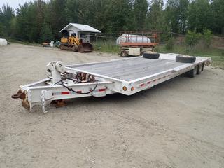 1983 Argyll Welding Ltd. 28 Ft. x 8 Ft. T/A Flat Deck Trailer c/w 30,000lb GVWR, Pintle Hitch, Air over Hydraulic Brakes, Qty of Boomers, (2) 36 In. X 30 In. Ramps, (2) Spare Tires And 9.50R16.5 Tires. VIN 83022 *Note: This Item Is Located Offsite In Alberta Beach, For More Info Contact Richard @780-222-8309*
