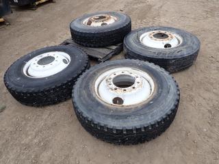 (3) General 11R22.5 Tires w/ Rims And (1) Michelin 12R22.5 Tire w/ Rim *Note: Sidewall Cracking on Michelin Tires* 