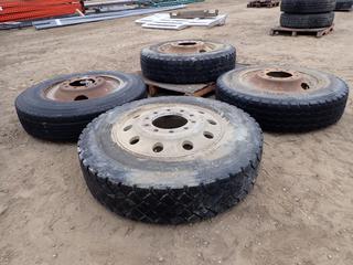 (4) Assorted Brand 11R24.5 Tires w/ Rims *Note: Has Sidewall Cracking*