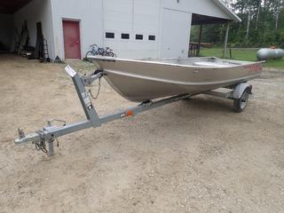 Genmar LundA-4D 14 Ft. Aluminum Boat, SN P0XM9105  c/w EZ Loader 14 Ft. S/A Boat Trailer w/ 2 In. Ball And 4.80-12 Tires *Note: Unable To Verify Trailer VIN, This Item Is Located Offsite In Alberta Beach, For More Info Contact Richard @780-222-8309*
