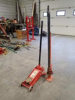 2 3/4-Ton Hydraulic Floor Jack c/w Jackall 8000 Manual Jack. *Note: This Item Is Located Offsite In Alberta Beach, For More Info Contact Richard @780-222-8309*