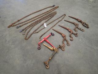 Qty Of Load Binders, Ratchet Boomers And Assorted Chain *Note: This Item Is Located Offsite In Alberta Beach, For More Info Contact Richard @780-222-8309*