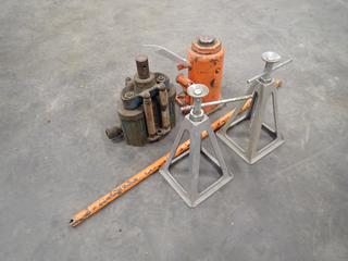 OTC Power-Twin 30-Ton Air Bottle Jack c/w Hydraulic Bottle Jack And (2) Jack Stands *Note: This Item Is Located Offsite In Alberta Beach, For More Info Contact Richard @780-222-8309*