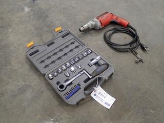 Mastercraft Hex Drive Socket Set c/w Milwaukee 120V 1/2 In. Drill *Note: This Item Is Located Offsite In Alberta Beach, For More Info Contact Richard @780-222-8309*