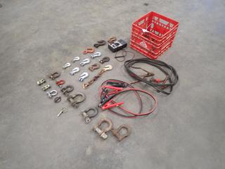 Qty Of Assorted Shackles, Chain Hooks, Booster Cables And Digital Multi-Meter Tester *Note: This Item Is Located Offsite In Alberta Beach, For More Info Contact Richard @780-222-8309*
