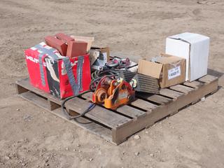 Qty of Assorted Parts, Hardware and Supplies, Including: Beam Rollers, Wheel Chocks, Welding Helmet and More  (Row 4)