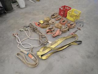Qty Of Assorted Ratchet Straps, Lifting Slings And Rope *Note: This Item Is Located Offsite In Alberta Beach, For More Info Contact Richard @780-222-8309*