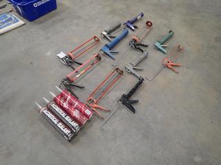 Qty of Assorted Caulking Guns c/w (4) Tubes Of Sealant *Note: This Item Is Located Offsite In Alberta Beach, For More Info Contact Richard @780-222-8309*