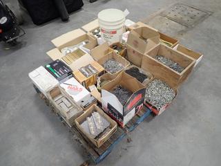 Qty Of Siding Nails, Coil Nails, Gyprock Screws, Deck Screws, Staples And Galvanized Staples *Note: This Item Is Located Offsite In Alberta Beach, For More Info Contact Richard @780-222-8309*