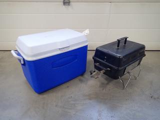 Rubbermaid Cooler c/w Winners Model TG1711-02 Tabletop Gas Grill *Note: This Item Is Located Offsite In Alberta Beach, For More Info Contact Richard @780-222-8309*