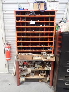 35 In. X 12 In. X 42 In. 72-Compartment Bolt Bin c/w Nuts, Bolts, Washers, 36 In. X 18 In. X 28 In. Steel Frame And Assorted Supplies *Note: This Item Is Located Offsite In Alberta Beach, For More Info Contact Richard @780-222-8309*