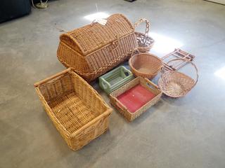 Qty Of Antique Wicker Baskets And Chest *Note: This Item Is Located Offsite In Alberta Beach, For More Info Contact Richard @780-222-8309*