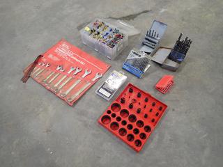 Qty Of Assorted Drill Bits, O-Ring Kits, Electrical Wire Connectors, Incomplete Wrench Set And Misc Supplies *Note: This Item Is Located Offsite In Alberta Beach, For More Info Contact Richard @780-222-8309*