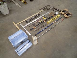4 Ft. Level, (2) 2 Ft. Levels, Pry Bars, Squares, Chalk Line, (2) Weiser Locks And Assorted Supplies *Note: This Item Is Located Offsite In Alberta Beach, For More Info Contact Richard @780-222-8309*