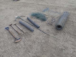 Qty Of Fence, Chicken Wire, Spade, Fork And Assorted Supplies *Note: This Item Is Located Offsite In Alberta Beach, For More Info Contact Richard @780-222-8309*