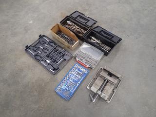 Tap And Die Set, 6 In. Bench Vise Clamp, Screwdriver Bit Set, Vise Grips, Pliers, Assorted Drill Bits And Misc Hand Tools *Note: This Item Is Located Offsite In Alberta Beach, For More Info Contact Richard @780-222-8309*