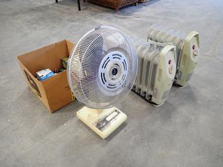(2) Air Works M0F7 120V Heaters c/w Kenmore 3-spd Fan And Qty Of Light Bulbs. *Note: This Item Is Located Offsite In Alberta Beach, For More Info Contact Richard @780-222-8309*