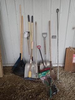 Qty Of Rakes, Shovels And Garden Tool Set *Note: This Item Is Located Offsite In Alberta Beach, For More Info Contact Richard @780-222-8309*