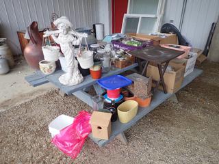 Qty Of Water Cans, Glass Bottles, Lawn Ornament, Sleighs And Assorted Supplies *Note: This Item Is Located Offsite In Alberta Beach, For More Info Contact Richard @780-222-8309*