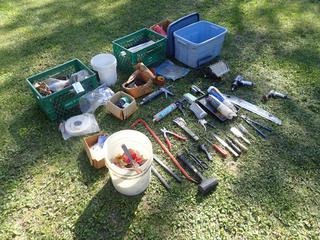 Ultra Pro Air Gun, Drill, Caulking Gun, Pry Bar, Paint Rollers, Light, 10 In. Blade, Cutters, Nails And Assorted Supplies *Note: This Item Is Located Offsite In Alberta Beach, For More Info Contact Richard @780-222-8309*