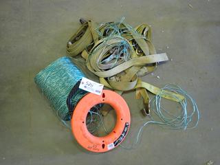 (4) 2 In. Ratchet Straps c/w, Qty of Polypropylene Tying Twine and  Klein Tools 125 Ft. Steel Fish Tape  (R-4-2)