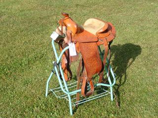 14 In. Kids Saddle, SN 285 c/w Stand *Note: This Item Is Located Offsite In Alberta Beach, For More Info Contact Richard @780-222-8309*