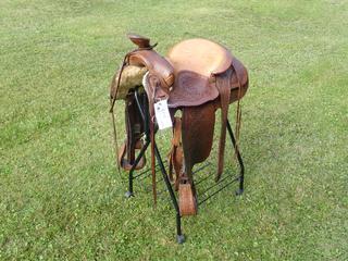 F.Eamor High River 16 In. Saddle, Model 320 c/w Stand *Note: This Item Is Located Offsite In Alberta Beach, For More Info Contact Richard @780-222-8309*