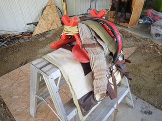 Pack Saddle c/w Horseback Slings And Accessories *Note: Ladder Not Included, This Item Is Located Offsite In Alberta Beach, For More Info Contact Richard @780-222-8309*